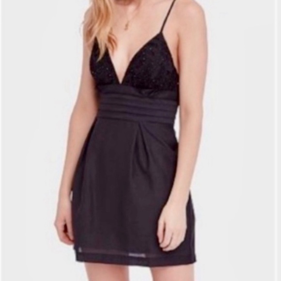 Free People Dresses & Skirts - Women's Free People Short Black Beaded-Lace-Embroidered Dress